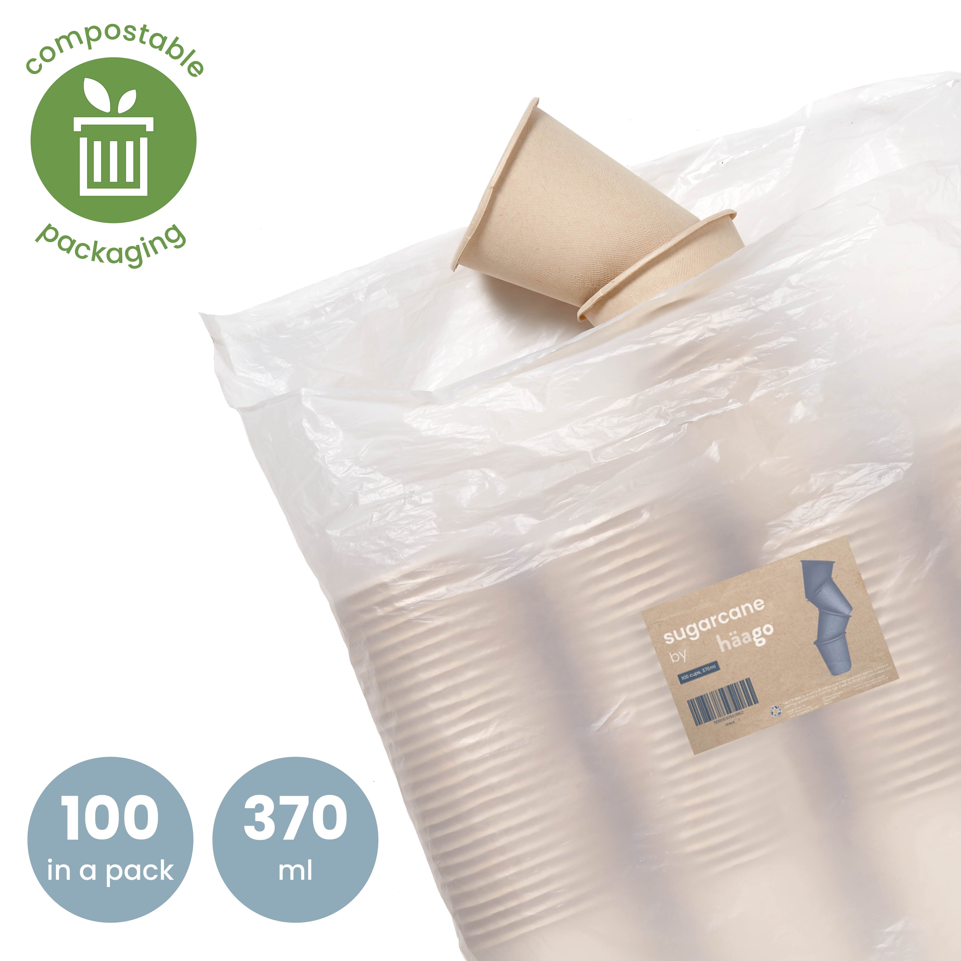 haago Sugarcane Cups bicchieri 370 ml 100 pezzi biodegradabili