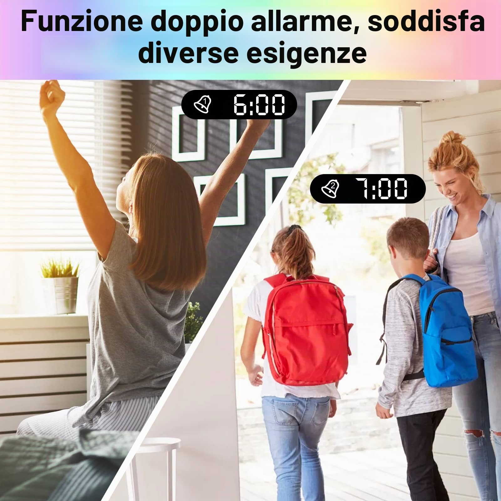 ThreeH Sveglia Proiezione Soffitto LED Nera con USB