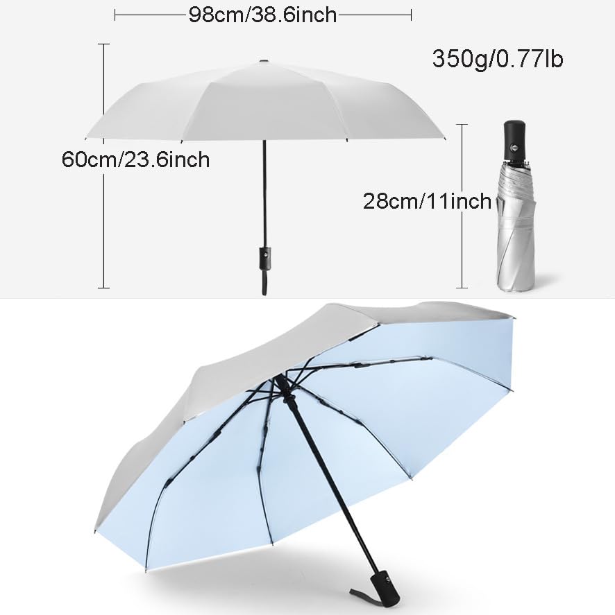 ThreeH Ombrello Pieghevole Automatico Blu UV 98 cm