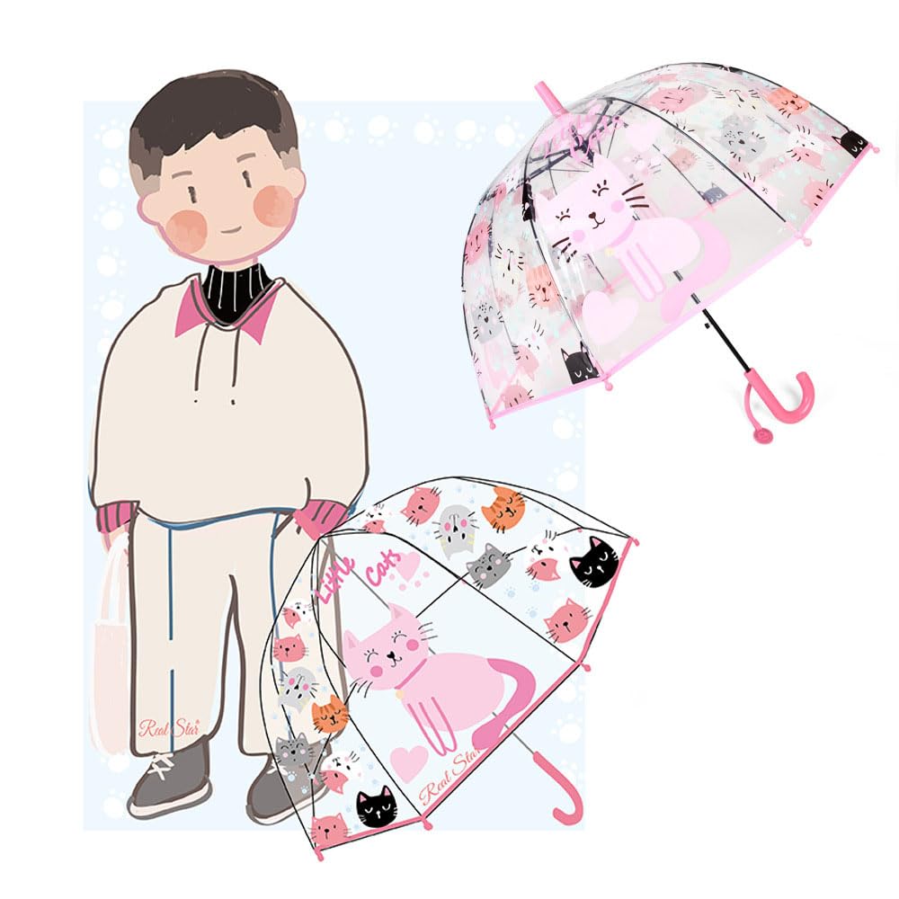 ThreeH Ombrello Bambini Rosa Trasparente Automatico 70 cm