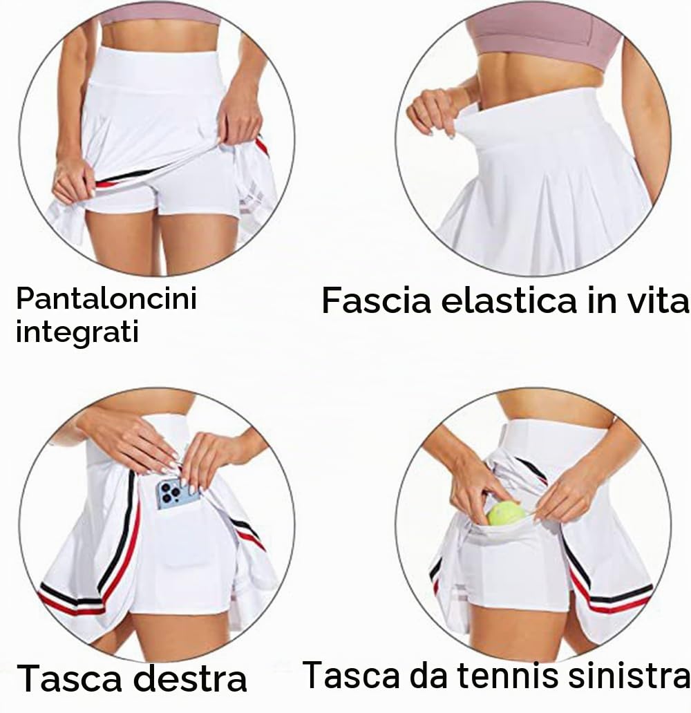ThreeH Gonna Tennis Plissettata XL Bianca con Tasche
