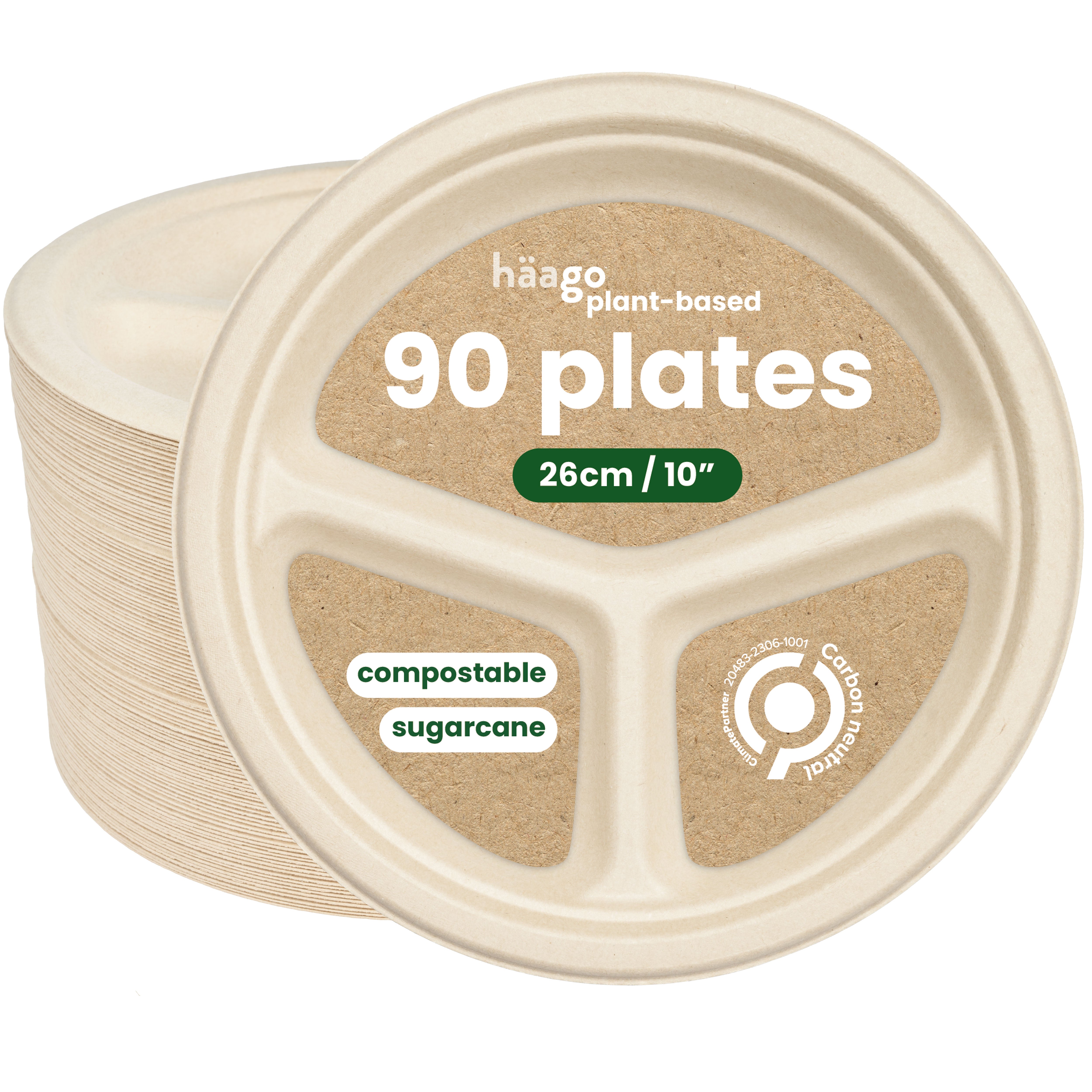 Haago Sugarcane Plates piatti 3 scomparti 26cm 90 pezzi
