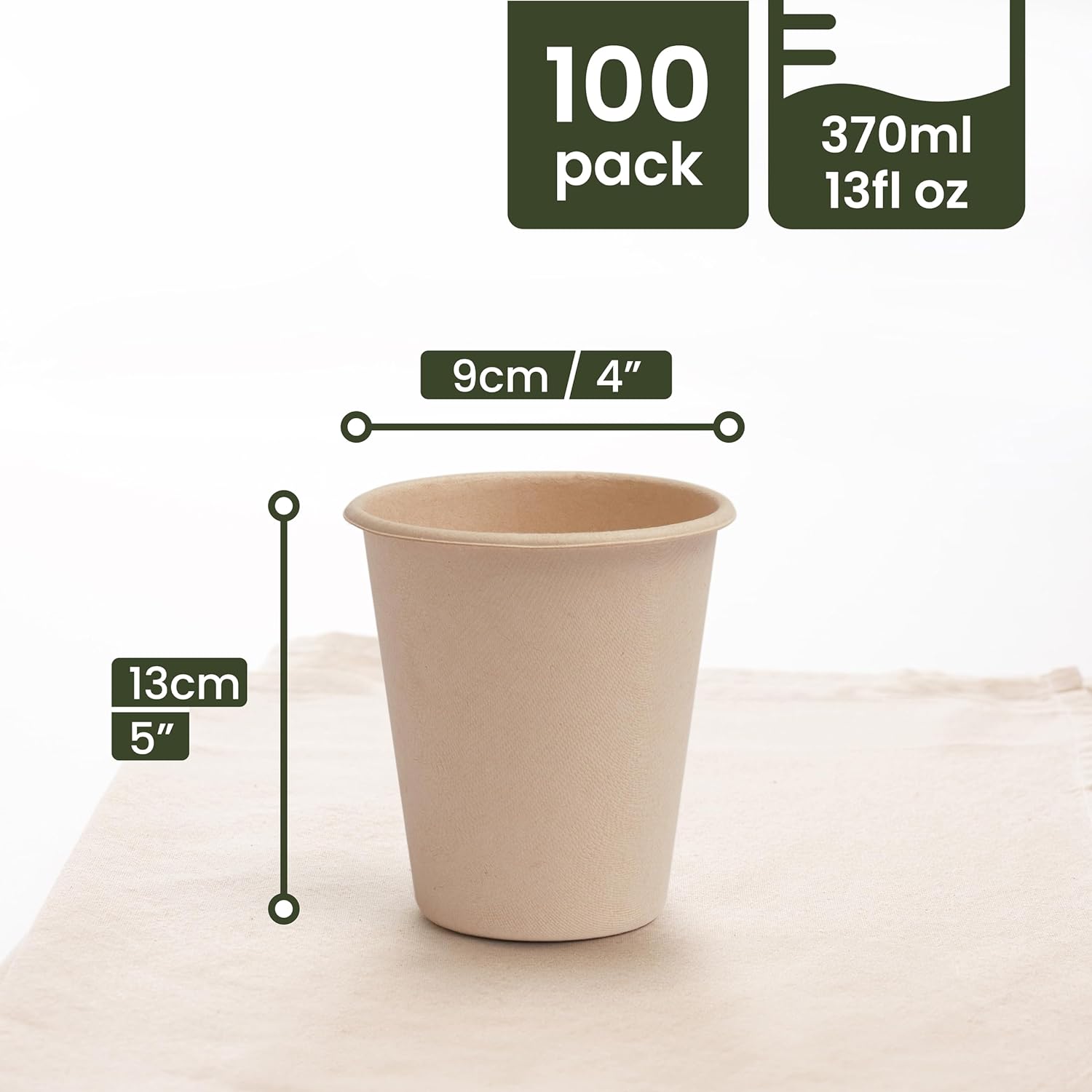 haago Sugarcane Cups bicchieri 370 ml 100 pezzi biodegradabili