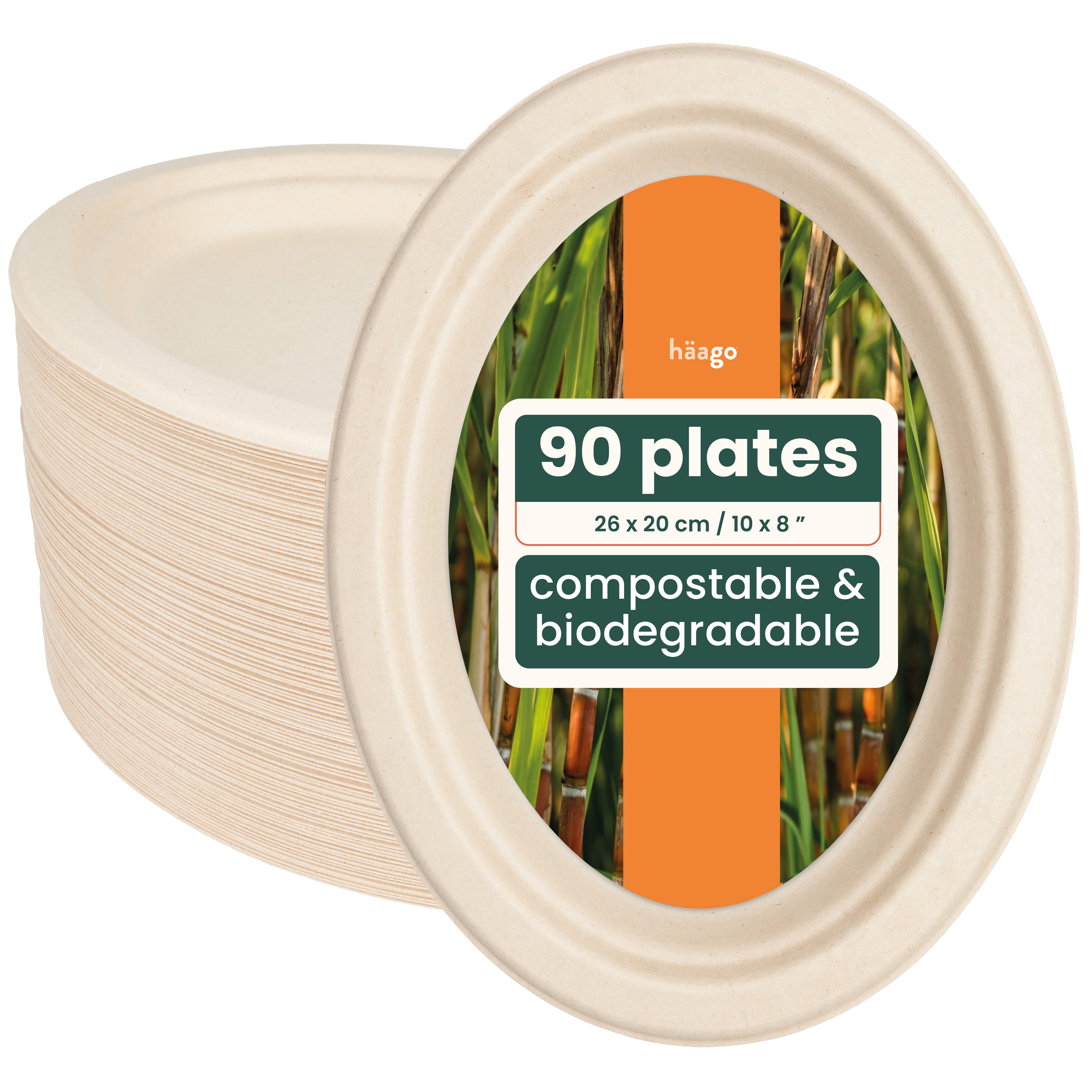 Haago Sugarcane Plates Oval piatti marroni 26cm 90 pezzi