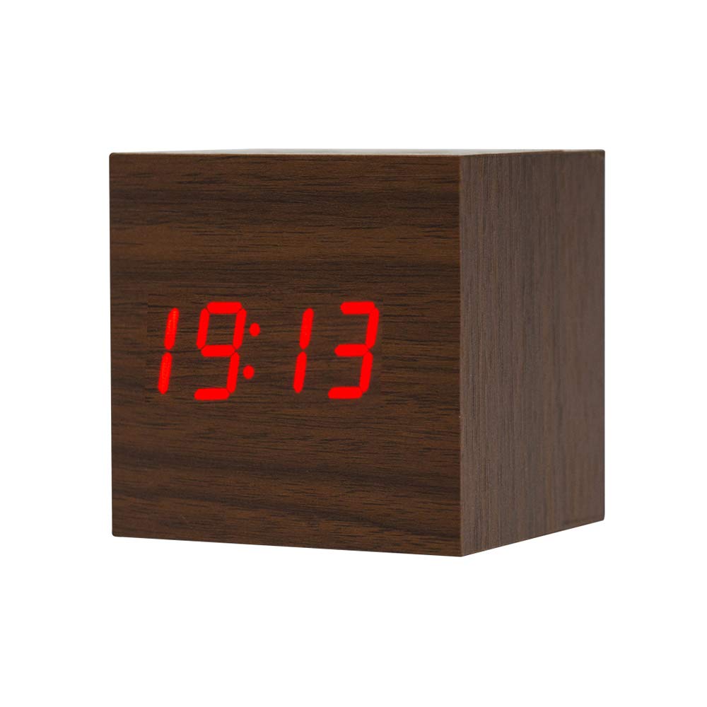 ThreeH Sveglia LED Legno Cubo Black White con 3 Allarmi