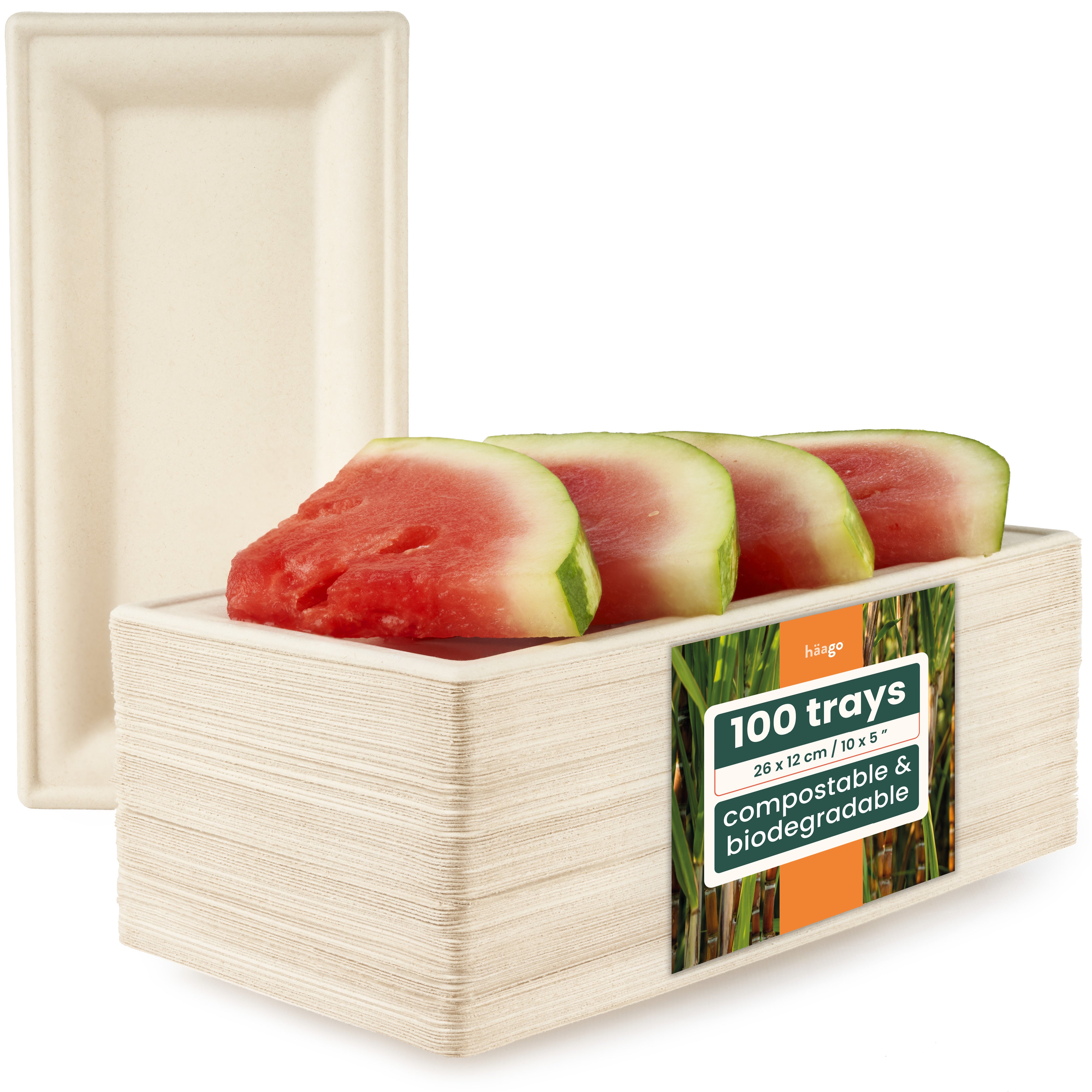 haago Sugarcane Trays & Boxes Vassoi 26cm 100 pezzi monouso