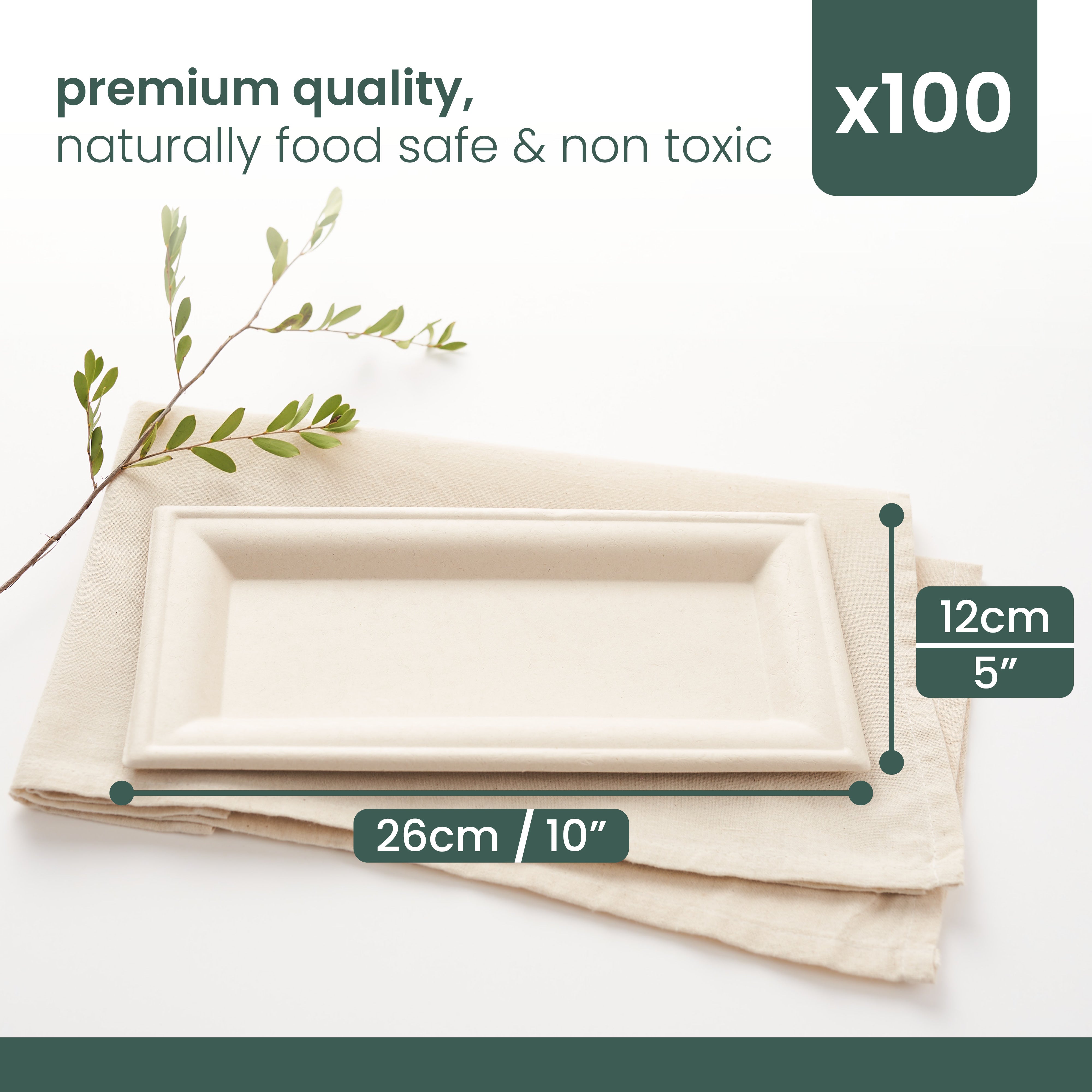 haago Sugarcane Trays & Boxes Vassoi 26cm 100 pezzi monouso