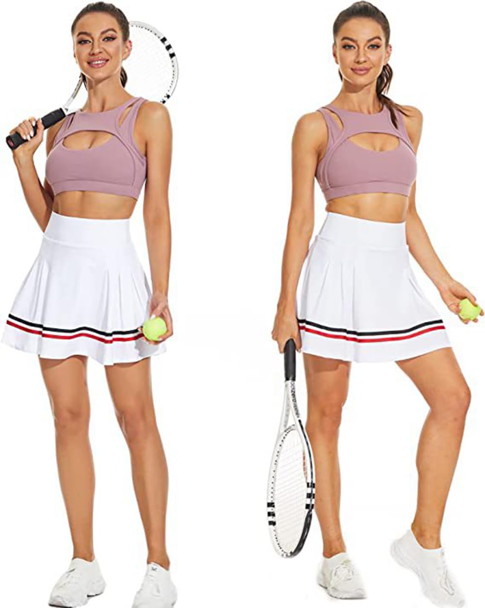ThreeH Gonna Tennis Plissettata XL Bianca con Tasche