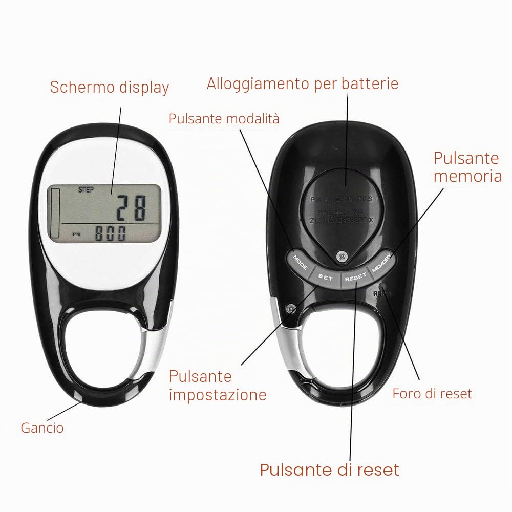 ThreeH Contapassi Digitale 3D Pedometro Nero con Clip