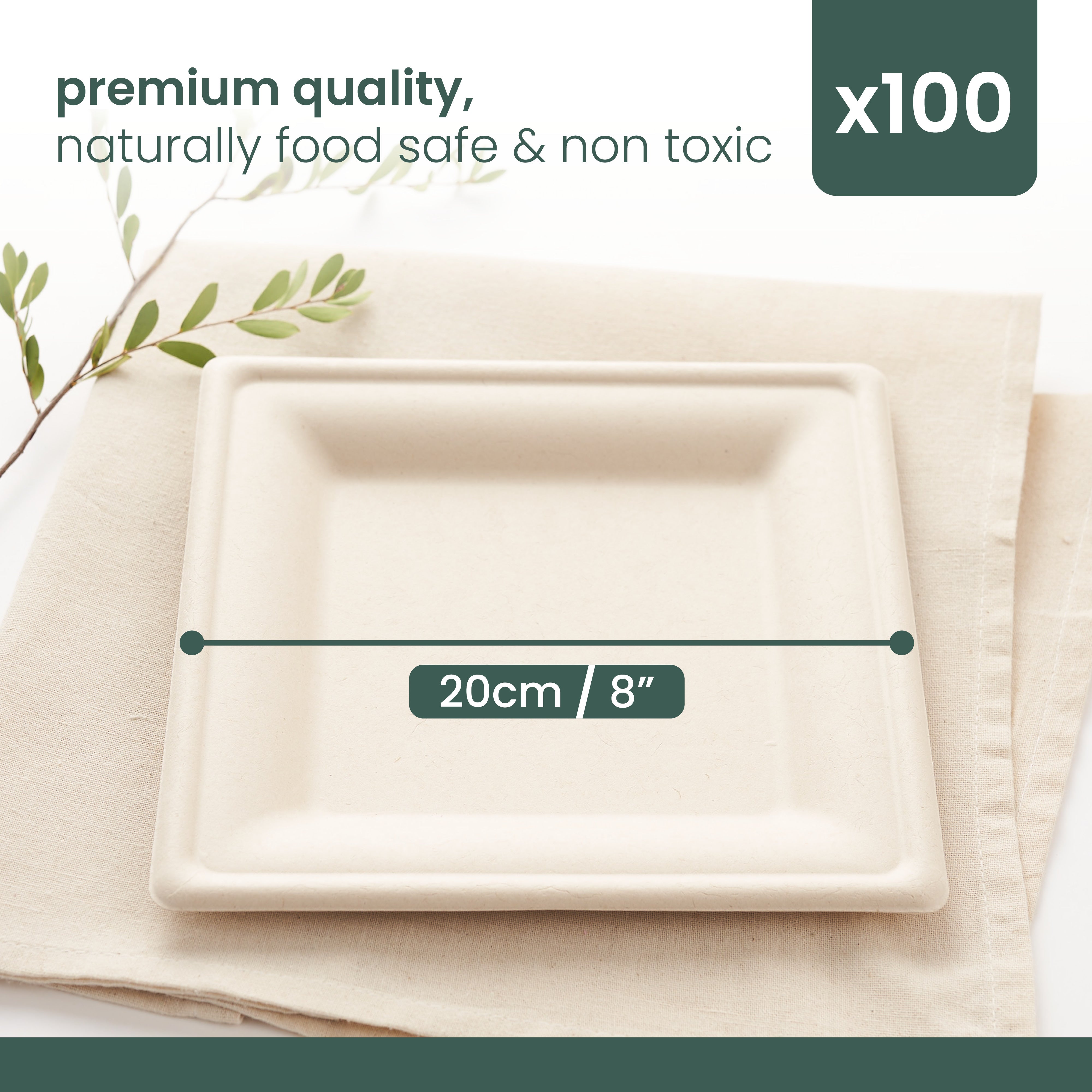 haago Sugarcane Plates piatti quadrati 20cm 100 pezzi marroni
