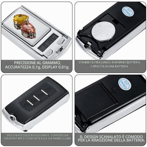 ThreeH Bilancino Digitale 200g 0,01g Chiave Auto