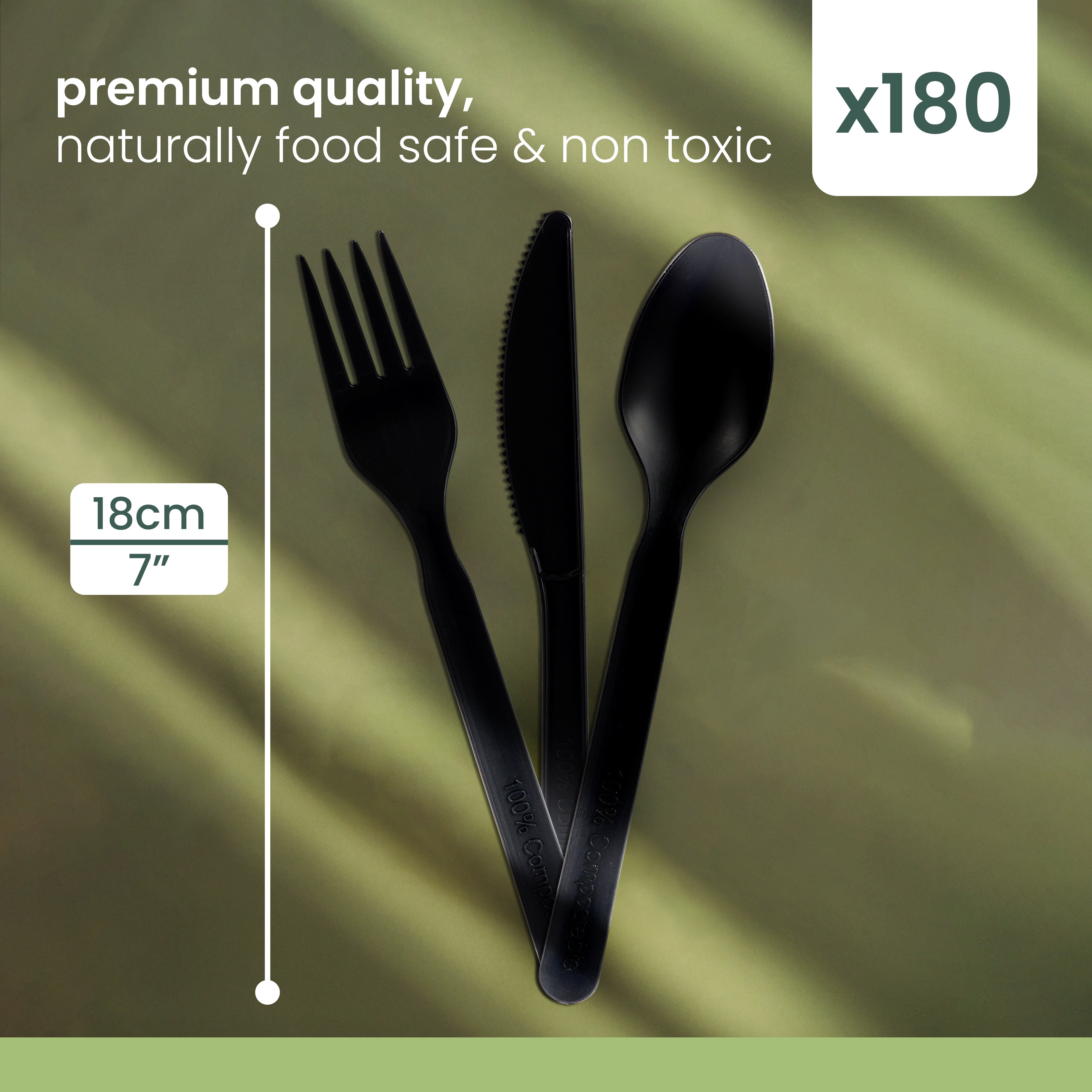 Haago PLA Cutlery Set posate nere 180 pezzi compostabili