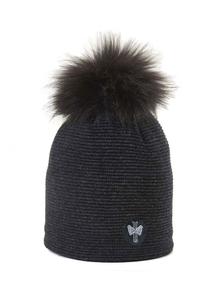 PIPOLAKI Tivoli berretto pile nero con pon pon