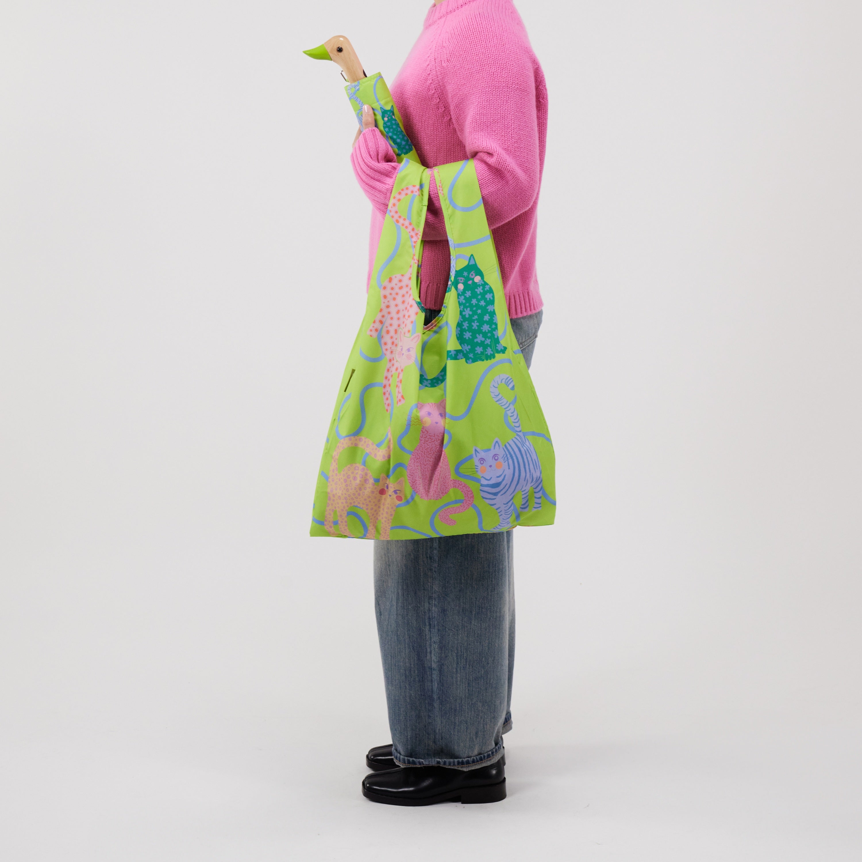 Original Duckhead Set Ombrello + Shopper Lime Arty Cats Gatti
