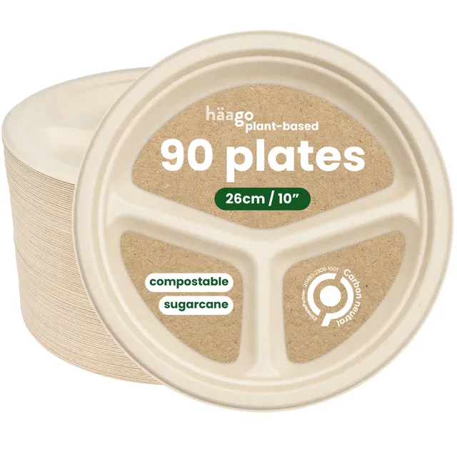 Haago Sugarcane Plates piatti 3 scomparti 26cm 90 pezzi