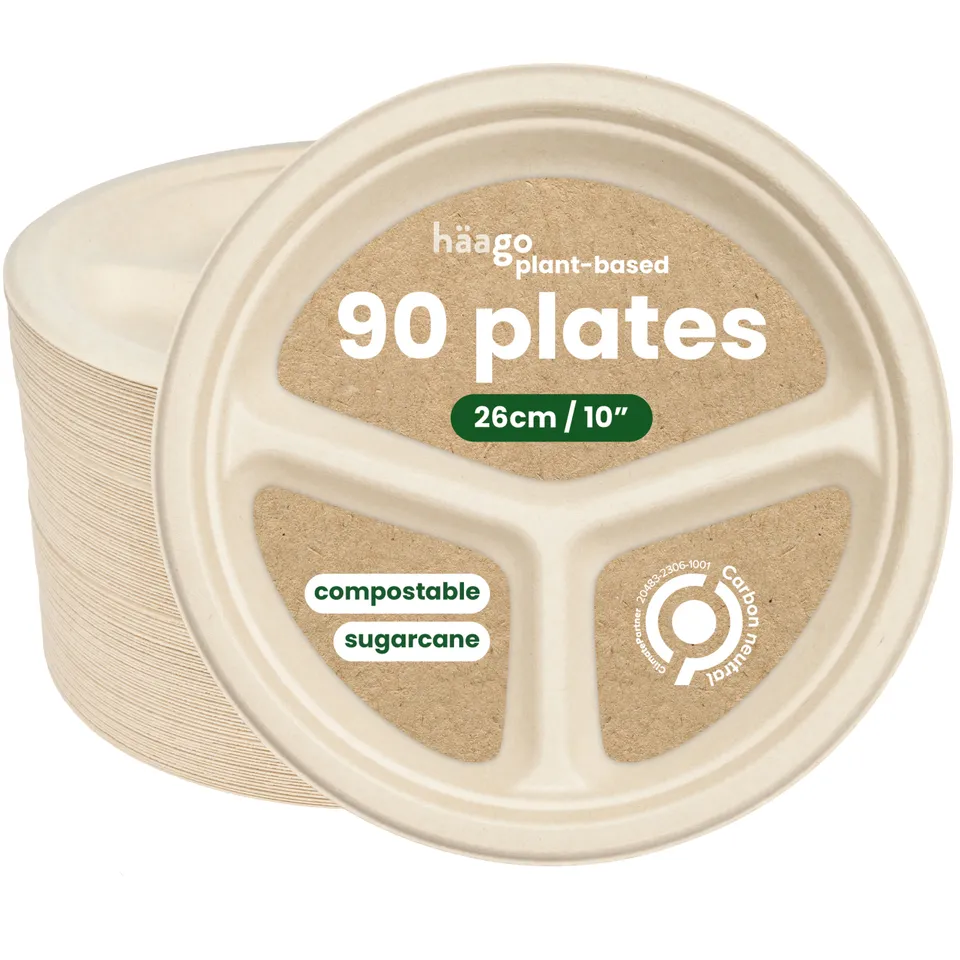 Haago Sugarcane Plates piatti 3 scomparti 26cm 90 pezzi