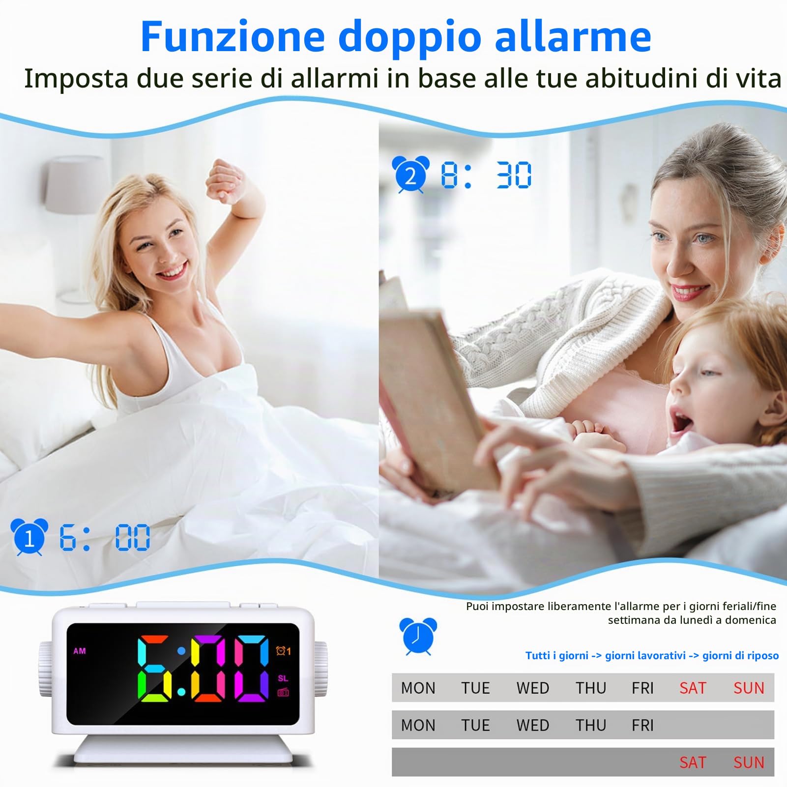 ThreeH radiosveglia RGB orologio bianco doppia sveglia