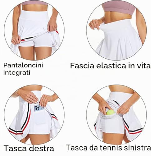 ThreeH Gonna Tennis Plissettata XL Bianca con Tasche