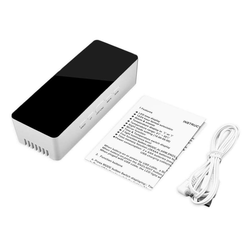 ThreeH Orologio Digitale LED Specchio Bianco Sveglia Snooze