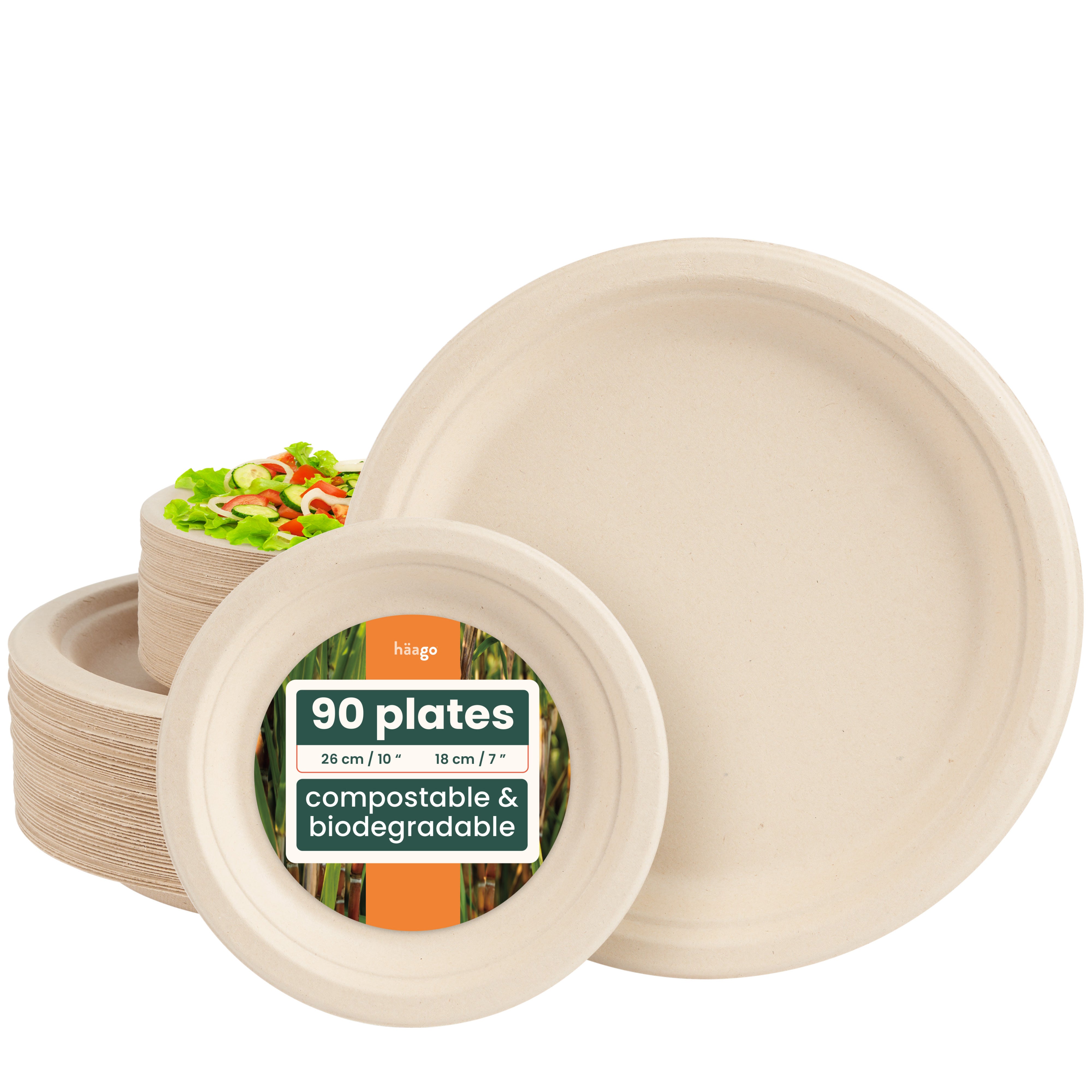 haago Sugarcane Plates Piatti monouso 90 pezzi 25+18 cm