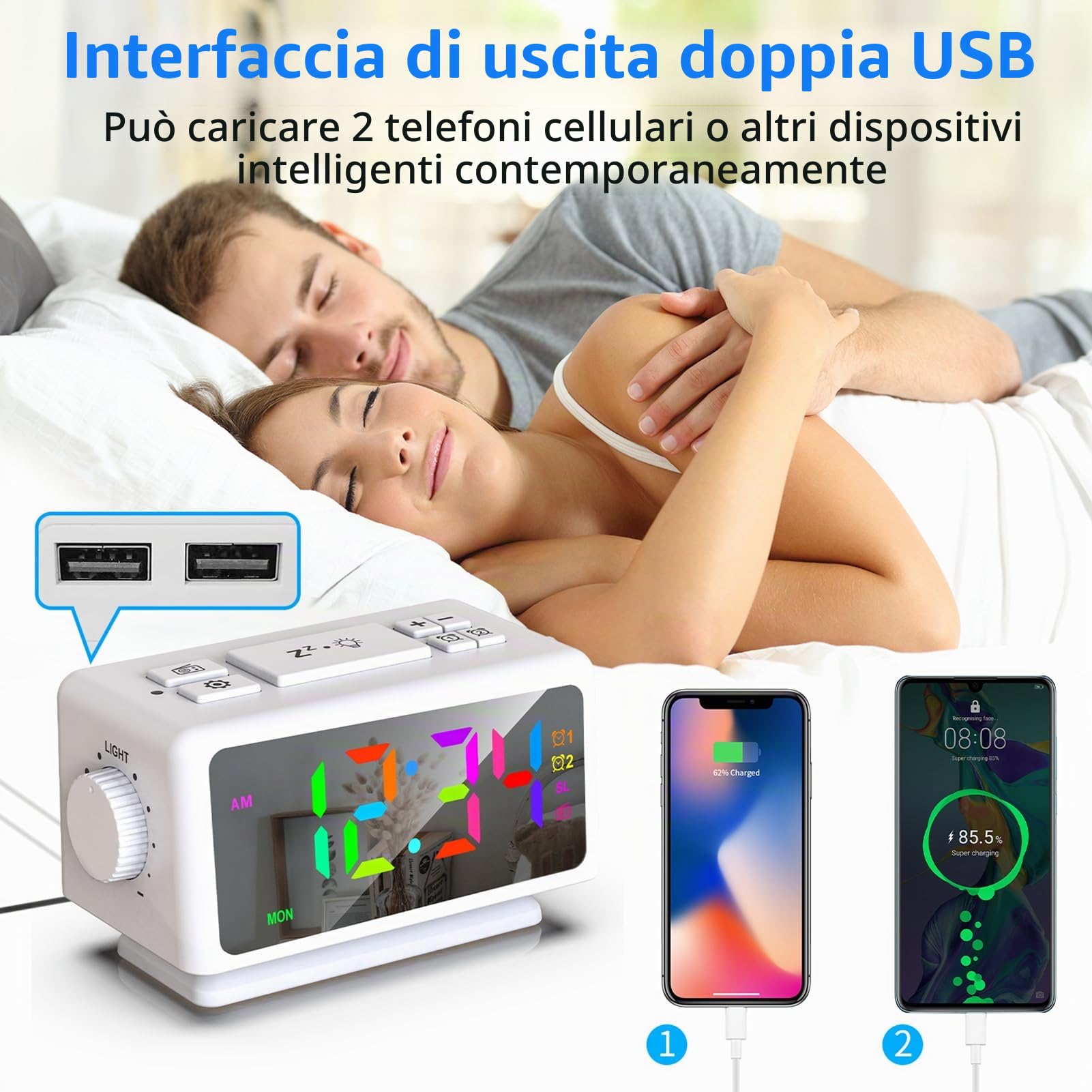 ThreeH radiosveglia RGB orologio bianco doppia sveglia
