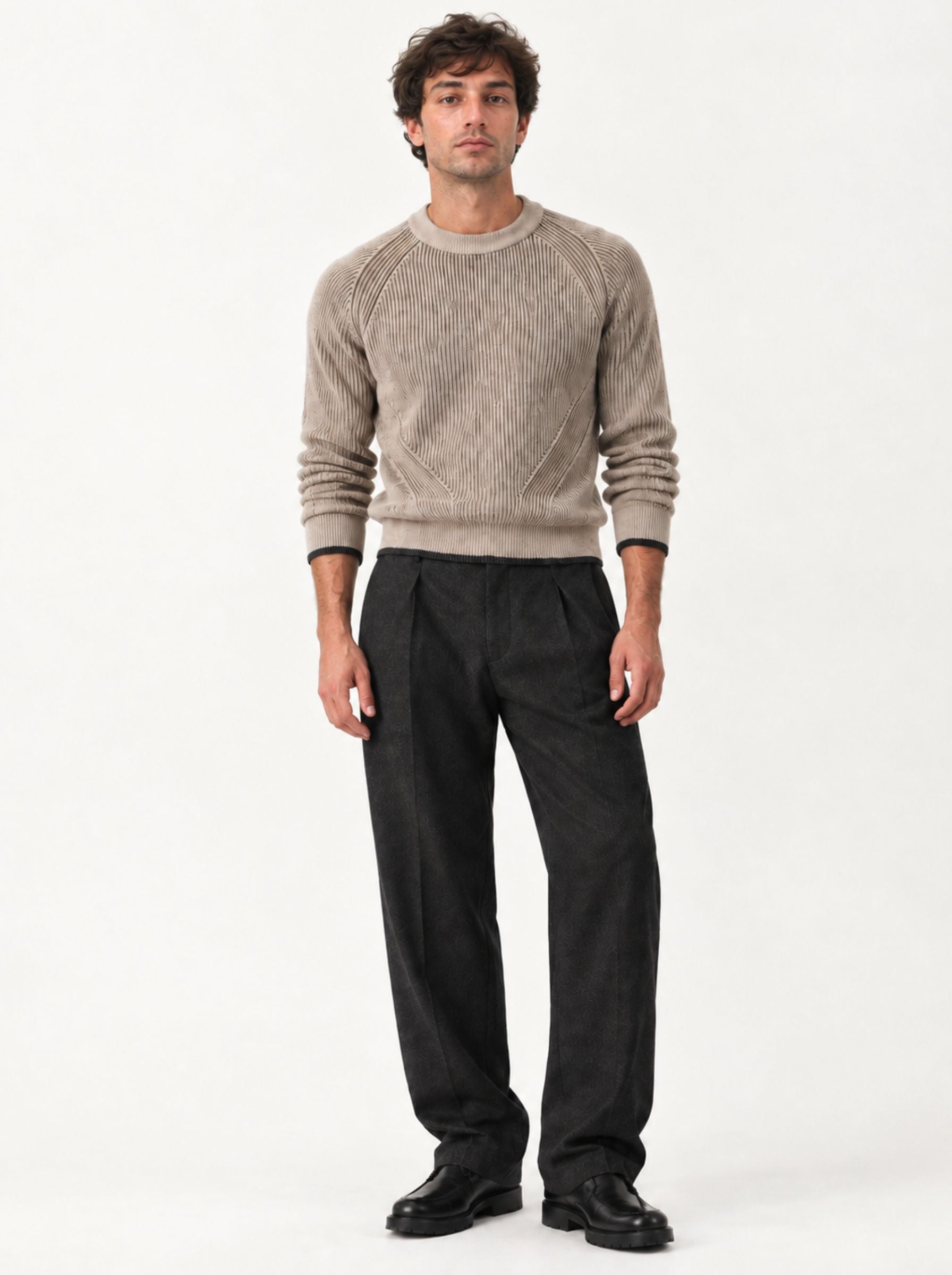 Pipolaki Ubac pull uomo lana merinos nero/beige