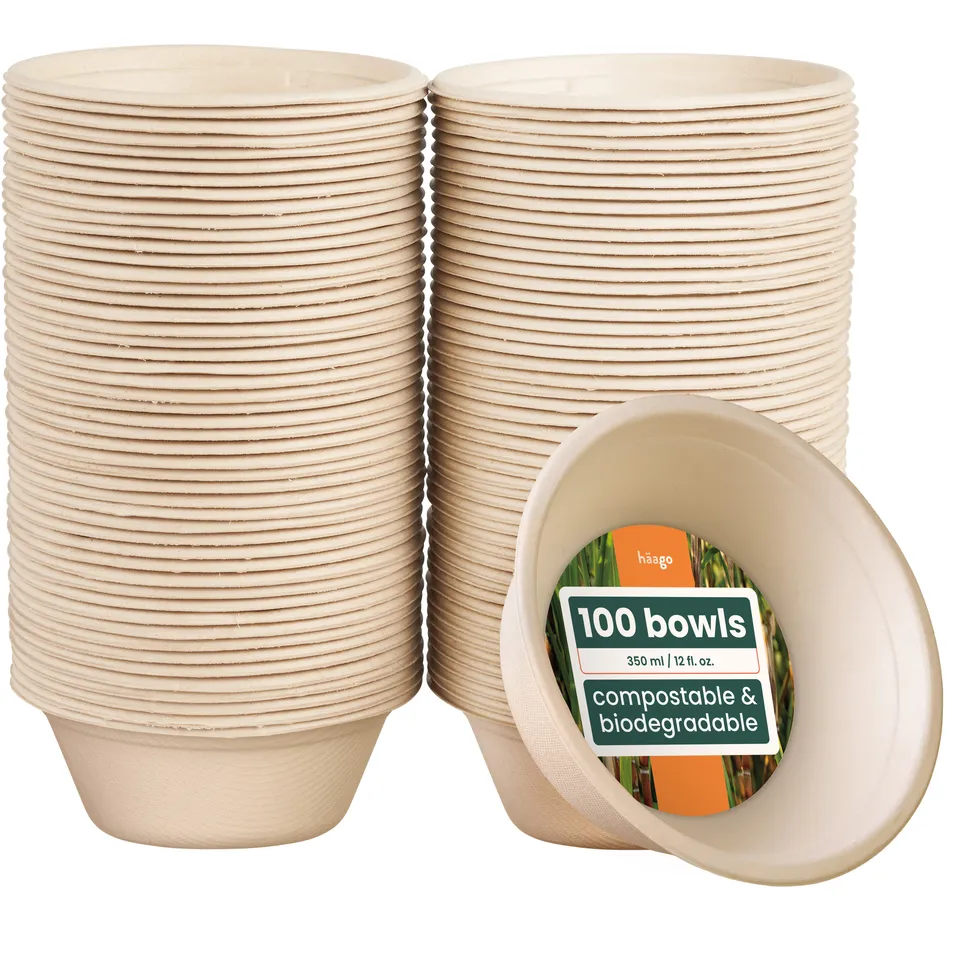 haago Sugarcane Trays & Boxes Ciotole 13cm 100 pezzi biodegradabili