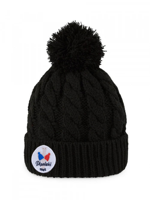 Pipolaki Gstaad Berretto Pompon Nero Treccia Pile
