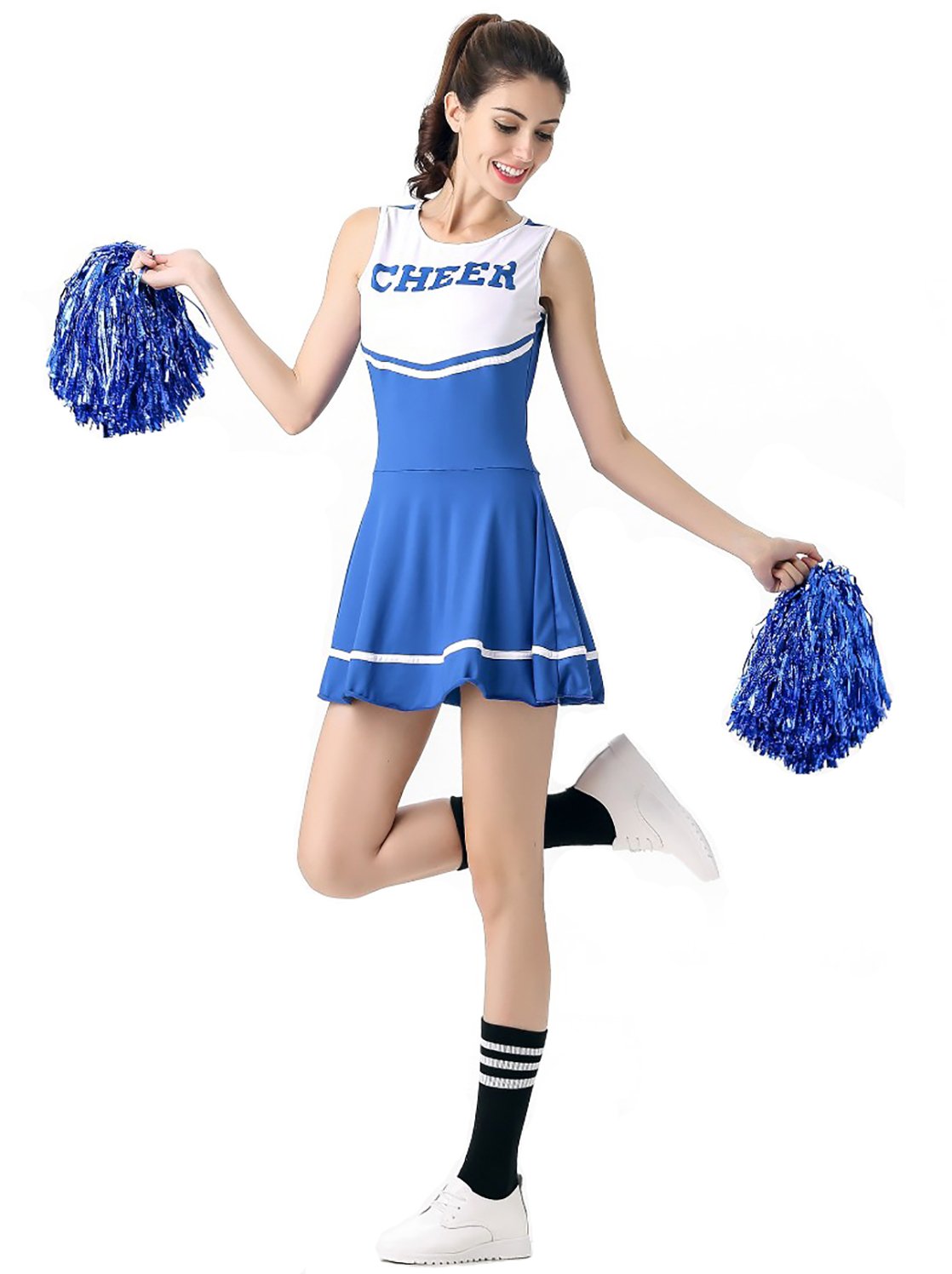 ThreeH Costume Cheerleader Blu Taglia Media con Scritta
