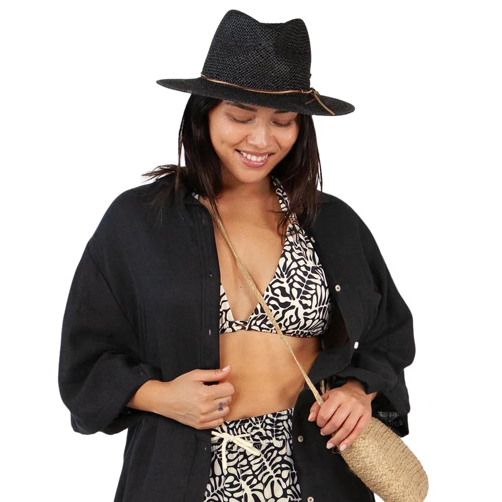 Barts Arday Cappello Paglia Nero a Falda Larga
