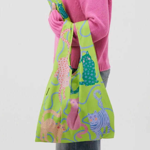 Original Duckhead Lime Arty Cats borsa riutilizzabile verde gatti