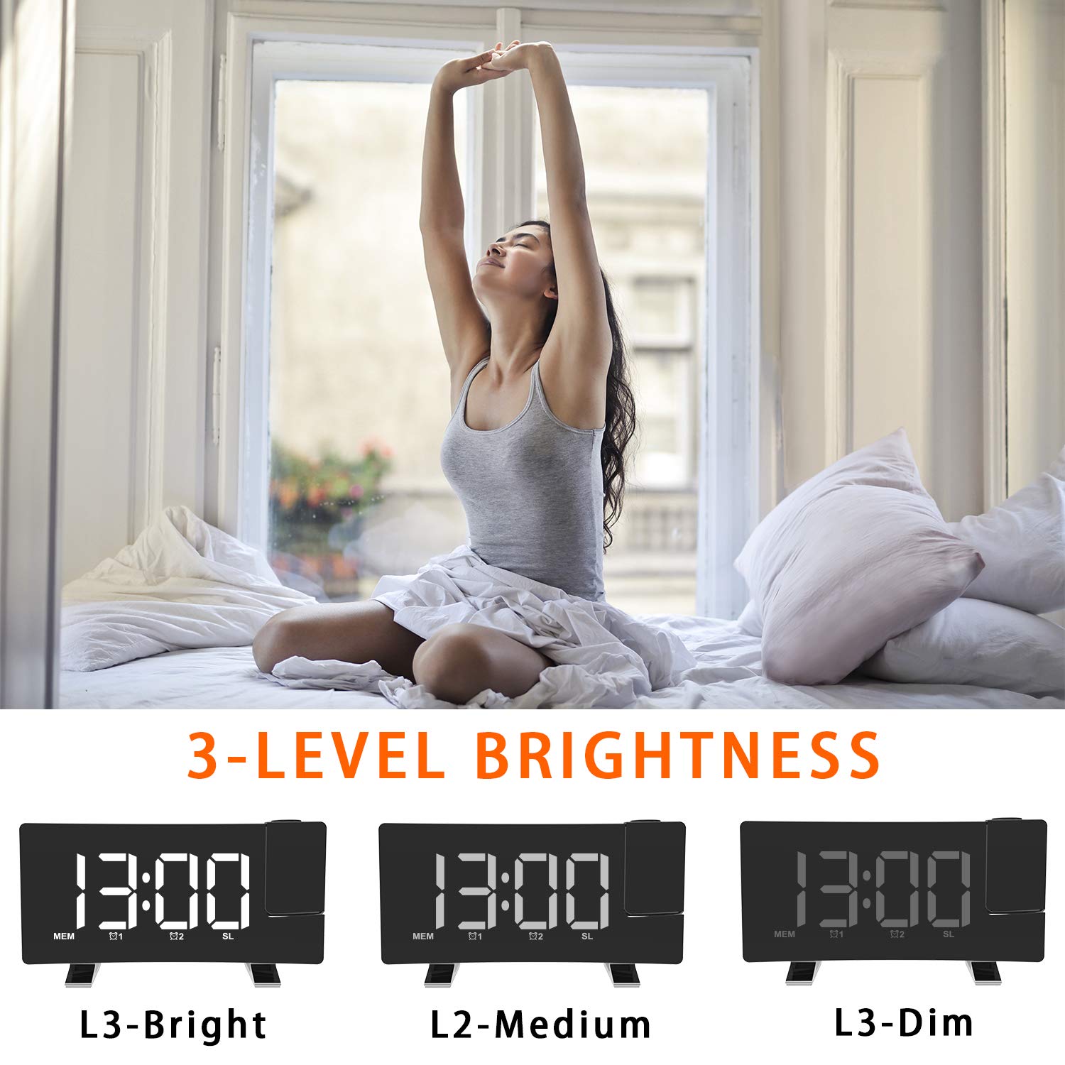 ThreeH radiosveglia proiezione bianca display USB snooze