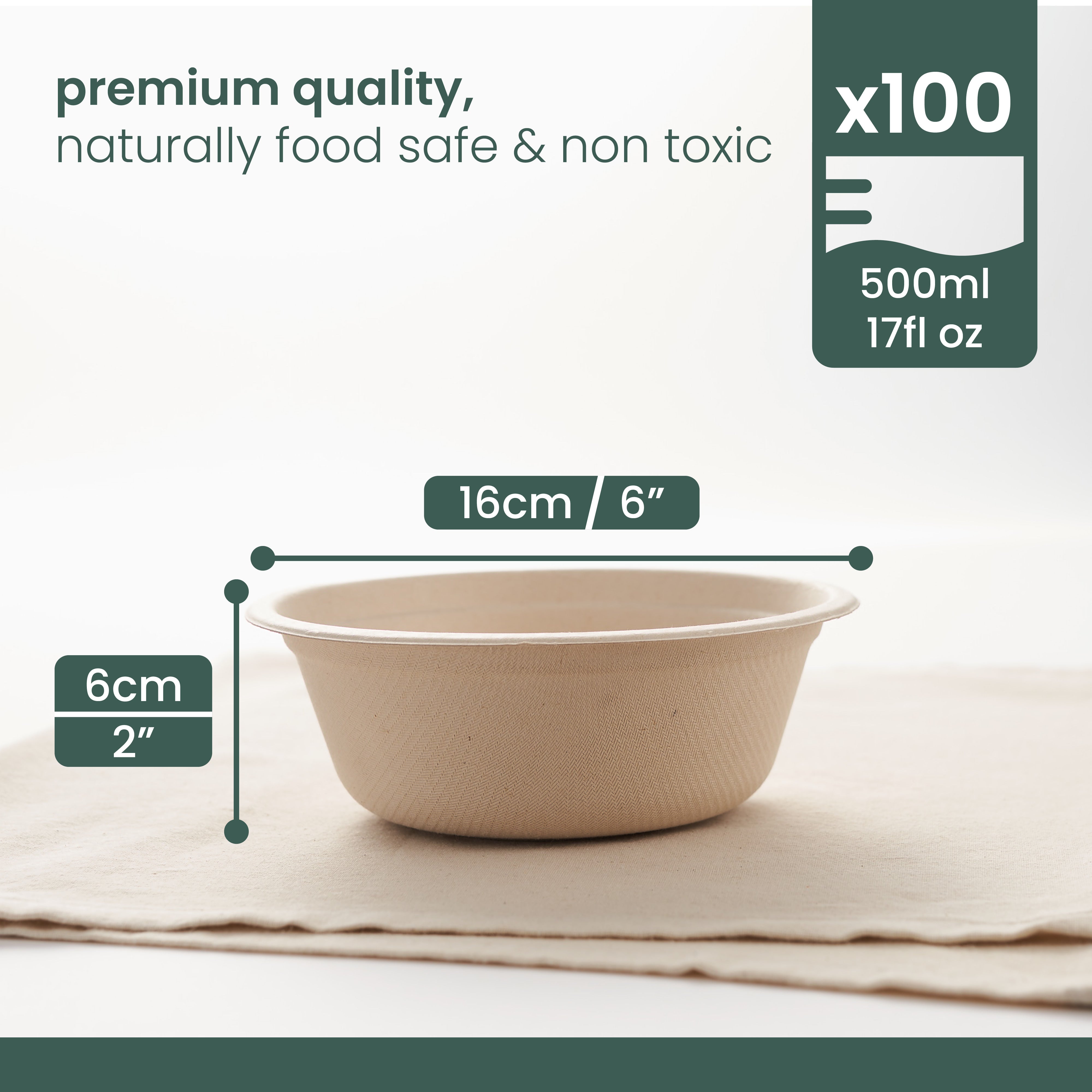 haago Sugarcane Trays & Boxes ciotole rotonde 16 cm 100 pezzi