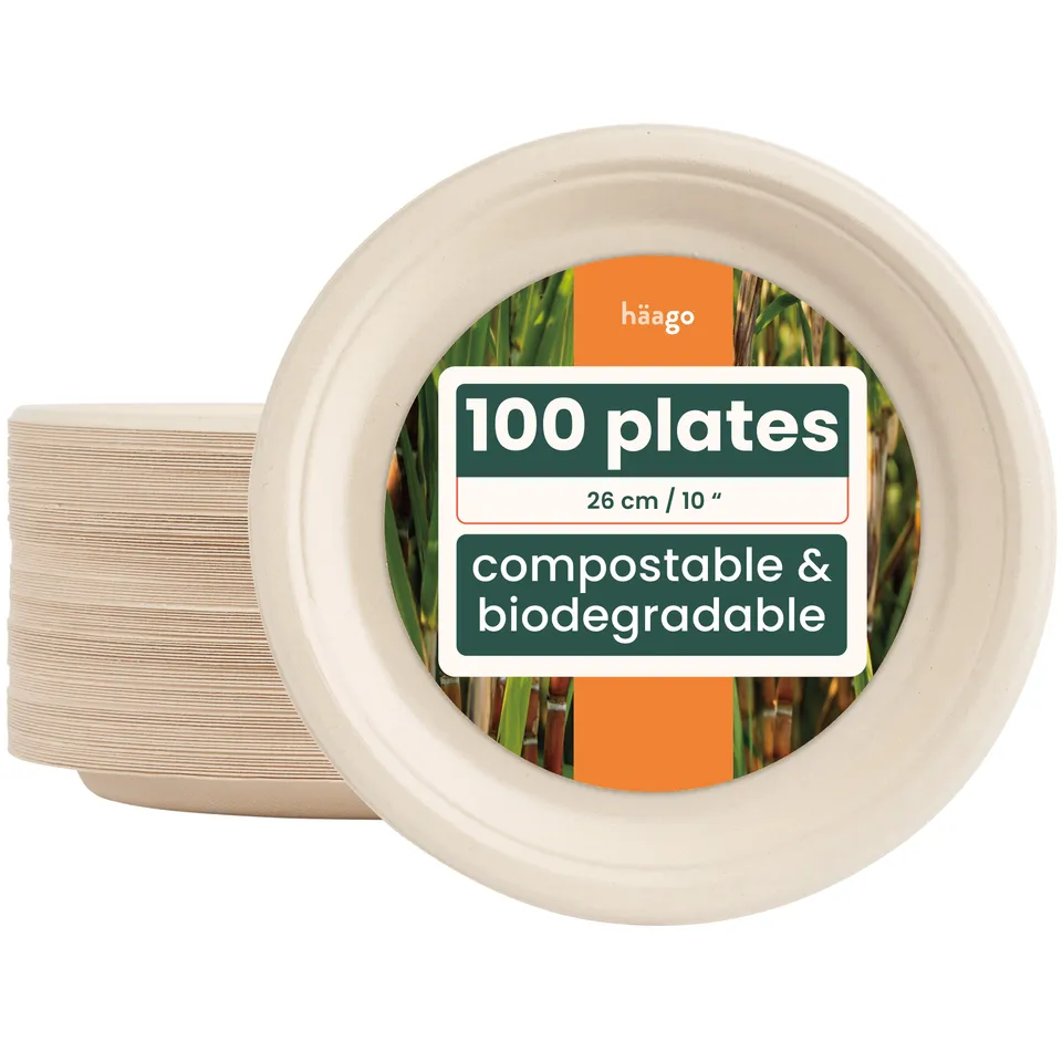 haago Sugarcane Plates piatti rotondi 26cm 100 pezzi biodegradabili