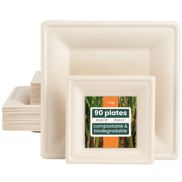 haago Sugarcane Plates piatti quadrati 26+16cm 90 pezzi bianchi