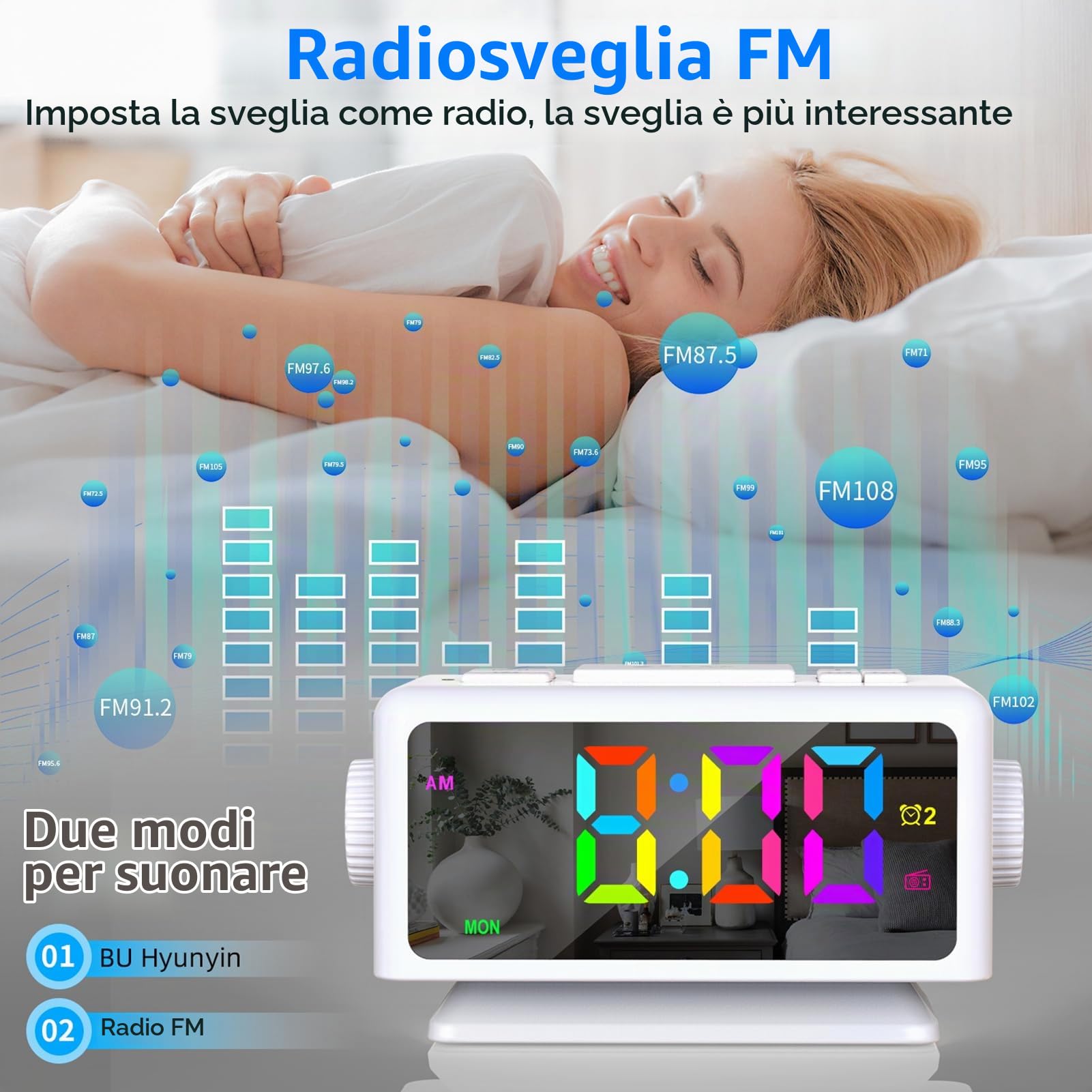 ThreeH radiosveglia RGB orologio bianco doppia sveglia